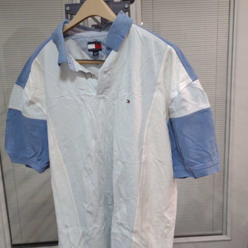 Tommy Hilfiger White and Blue Polo
